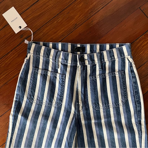 MOTHER Blue and White Striped Flare Jeans - Picture 4 of 10